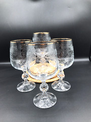 Elegant Crystal Bohemia Import Associates Cascade Gold Rim Set of 4