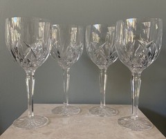 Four (4) Waterford Crystal Marquis Brookside Wine 8.5″ Goblets Glasses with Box