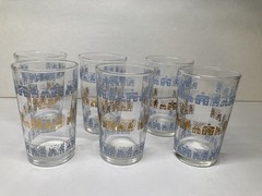 Vintage Federal Gold and Blue House Print 4 oz Tumblers Set of 6