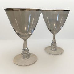 2 Vintage Tiffin Clear Water Goblet (stem 17477-9) with Sterling Silver Trim