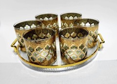 Culver Valencia 22K Gold Green Moroccan 6 Glasses Ice Bucket MCM Barware Set