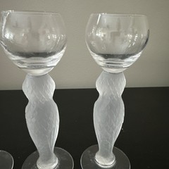 Bayel France 5 3/4″ French Crystal Frost OWL Stem Cordial Set Of 4 Glasses
