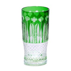 280ml Vintage Hand Cut Green Crystal Highball Glass Tumbler Edo Kiriko Drinkware