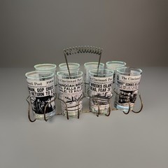 Vintage 70s Cincinnati Post Newspaper Headlines 8- Libby Glass 5″ MCM Caddy
