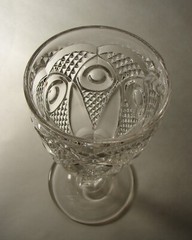 Antique New England Flint Glass Union Bull’s Eye with Diamond Point Owl Goblet