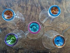Dansk Spectra Cocktail Glasses Clear Different Color Bases 3.75″ Set Of 5