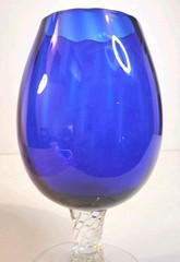Empoli Style Brandy Snifter Goblet Cobalt Blue With Etched Clear Stem