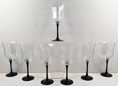 7) Luminarc Octime Black Water Goblets Set Elegant Octagonal Stemware France Lot