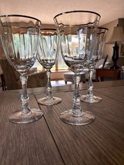 Fostoria 4 VICTORIA PLATINUM Water Glass Goblet Crystal Optic Cut Stem Clear