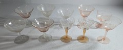 Vintage Glassware Lot Stemware Etched Amber 10 Lot Depression Champagne Sherbert