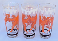 MCM 1950s Hazel Atlas BIG TOP CIRCUS – ORANGE PARROT -Set of 3 Glasses