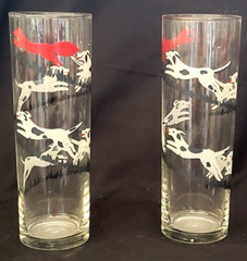 Vintage Libbey Tally Ho Fox Hound MCM Tom Collins Highball Bar Glasses Tumblers