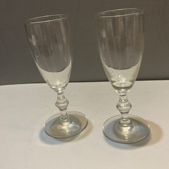 2-Vtg Libbey Georgian Bamboo Stem Champagne Flutes Whiskey Sour Retro Barware