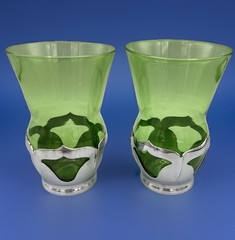 2 Farber Brothers Chrome Craft Forrest Green Glass 10oz Tumblers