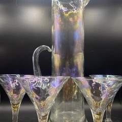 Vintage Pearl Luster rainbow Iridescent Cocktail Pitcher 13” and 4 Glasses