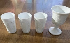 Colony Harvest Milk Glass Set Of 3 Juice Glasses & 1 Wine Goblet