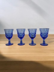 Fostoria Argus Blue Stem 2770 Glasses Set of 4 Vintage Cobalt Blue 4 3/4 Tall.