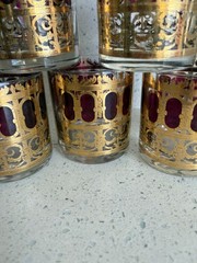 Morphew Abode 1960s Culver Burgundy Art Deco & 22k Gold Lowball Cocktail Glasses