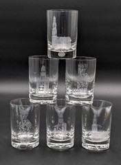 Vtg Set Of 6 Rosenthal Studio Crystal Low-ball Glasses Etched Knights/Buildings