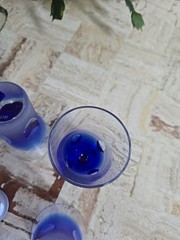 Set 4 BLOCK Liquor Crystal Vodka Glasses 3.75″ RAINY DAY Frosted Cobalt Blue