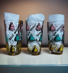 VTG Mid Century Pastel Celebratory Bell Cocktail Glasses Barware MCM Set Of 3