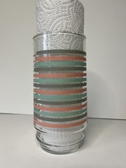MCM Vintage Tumbler Glasses Set Teal Turquoise Grey Pink Striped Pattern