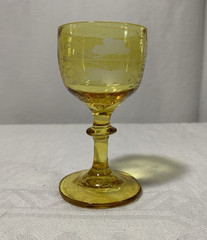 Antique c1800s Stemmed Amber Glass Grape Vine Etched Hand Blown Rare