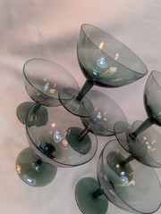 MCM Smokey Chrome Green Ribbed Champagne Glasses Libbey? Set of 7