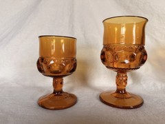 Vintage Indiana Glass Kings Crown Amber Goblets Set of 4 Thumbprint