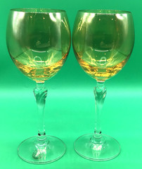 COLONY BIJOUX AMBER WINE GLASS – CLEAR STEM – VINTAGE CZECHOSLOVAKIA – SET of 2