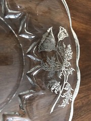 Vintage Silver City FLANDERS Poppy Overlay Crystal Serving Dish 71/2″ -EXCELLENT