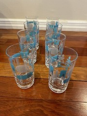 8 MCM Blue Haven Turquoise & Grey Atomic Sputnick Design Hi-Ball Glasses 5” EUC