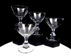 Brilliant Cut Crystal Clear Glass Paneled Stem 4 Piece 4 1/2″ Champagne Sherbets