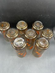 Vintage Butterfly Wheat Amber Smoke Glass Tumblers Set of 8 Orange Floral
