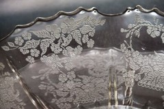 Depression glass, Martinsville console bowl with bottom plate etched flowers