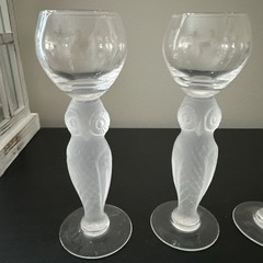 Bayel France 5 3/4″ French Crystal Frost OWL Stem Cordial Set Of 4 Glasses