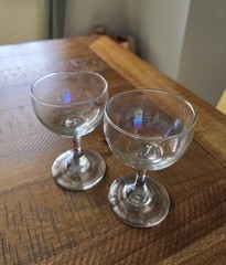 VINTAGE Tiffin-Franciscan IRID Cordial Dessert GLOW GLASS Wine Glasses Set 2 EUC