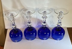 (4-pc) Gusevsky RUSSIAN Crystal Cobalt Blue Cordial Wine Glasses 5-1/4” EXCLT