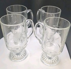 Vintage Princess House Heritage Etched Irish Coffee Mugs – Set of 4 – 5 5/8″ h
