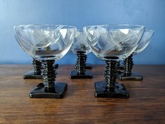 8 Fostoria Comet Ebony Black Base Tall Sherbet/Champagne