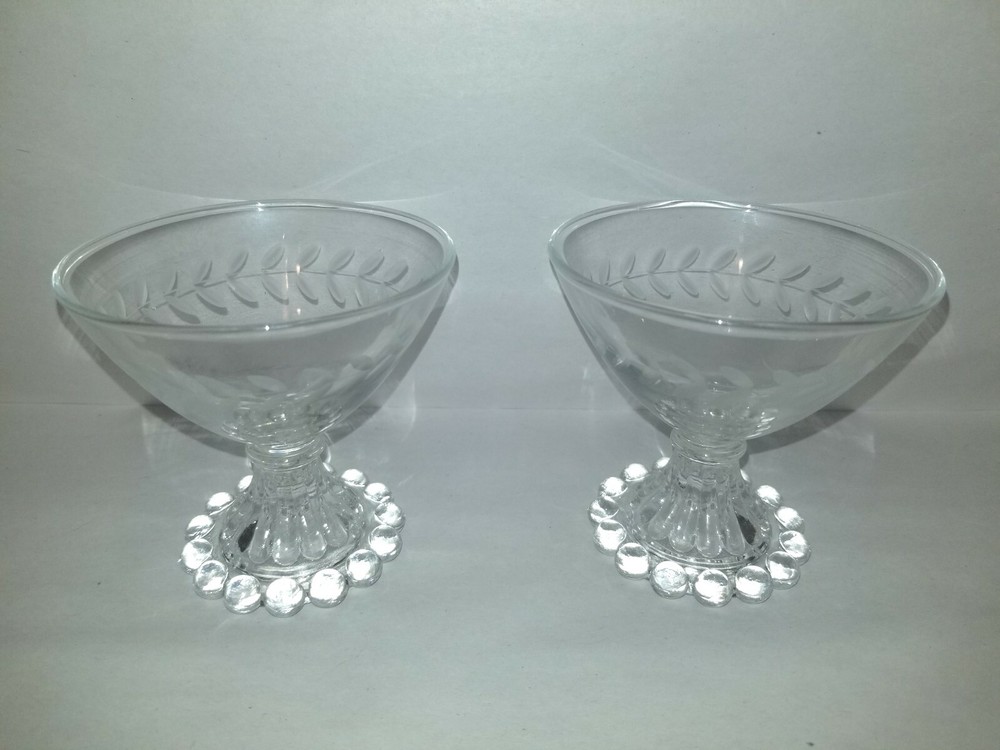 2 Anchor Hocking Glass Bubble BOOPIE Laurel Leaf Sherbets/Champagne Goblets_TWO
