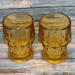 2 Anchor Hocking Amber Yellow Gold Georgian Juice Glasses Honeycomb 8 Oz