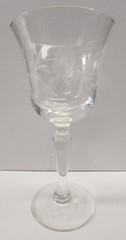 Unmarked Clear Etched Floral Wine Glasses Set 4 Decorative Stemware Barware