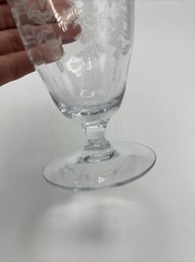 Lacy Needle Etch Optic Water Iced Tea Glass Goblet Pair 5 5/8″ Tall