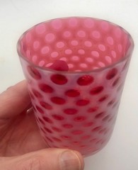 Antique glass tumbler Hobbs Brockunier cranberry opalescent WINDOWS / polka dot
