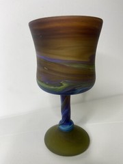 SIX HEBRON Hand-Blown Phoenician Glass Wine Goblets Matte Satin Multi ColorSwirl