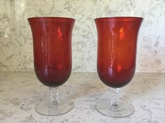 Ruby Red & Clear Swirl Stem Bell Shaped Water/Iced Tea Glasses Set of Two 16 oz