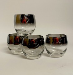 Vintage 4 ct Silver Ombre Fade Mercury Roly Poly 8 Oz. Rocks Glasses Barware