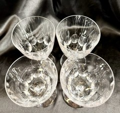 Set Of 4~Vintage Clear Glass 6” Goblets~Thumbprint~Multi Side Bulbous Stem