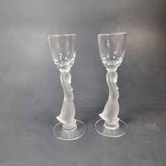 Heisey Glass 2 Frosted Goose Stem Wine Glass 1940’s Heisey Animals & Figurines